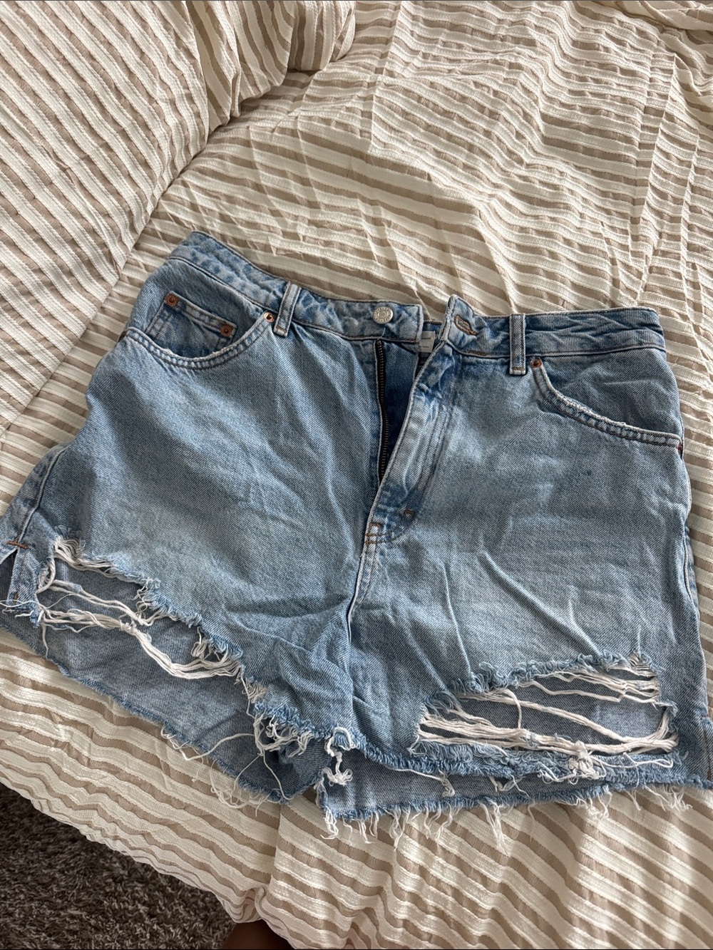 Topshop Light Blue Distressed Denim Mini Skirt